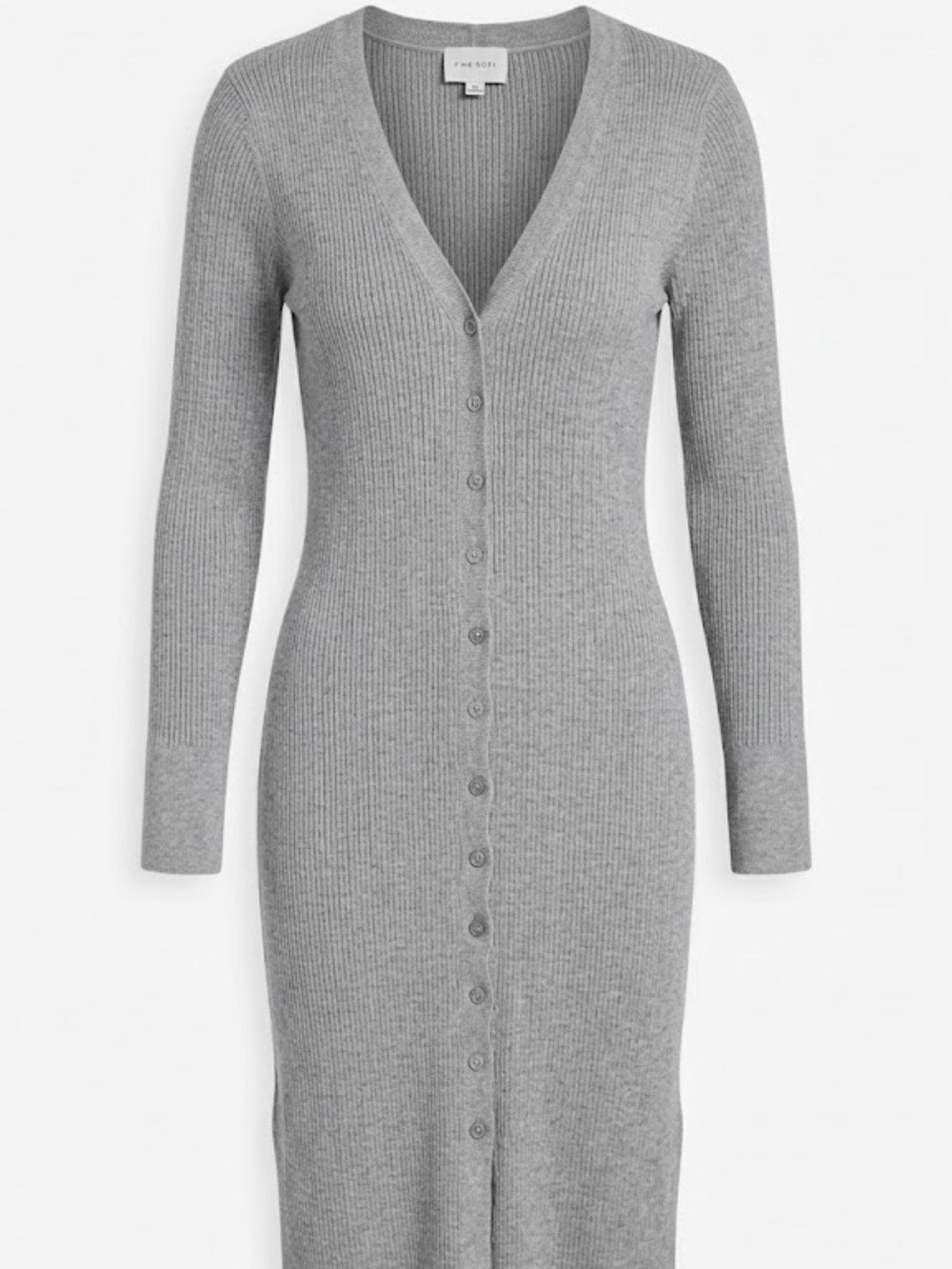 Pink Rose Rib-Knit Button-Front Long Sleeve Dress - Gray